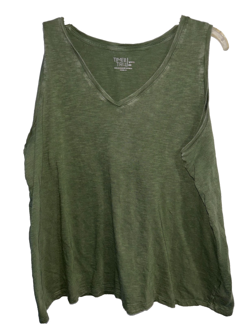 Time and Tru Tank Top Womens 3XL Olive Green Slub Knit V Neck Sleeveless Tee